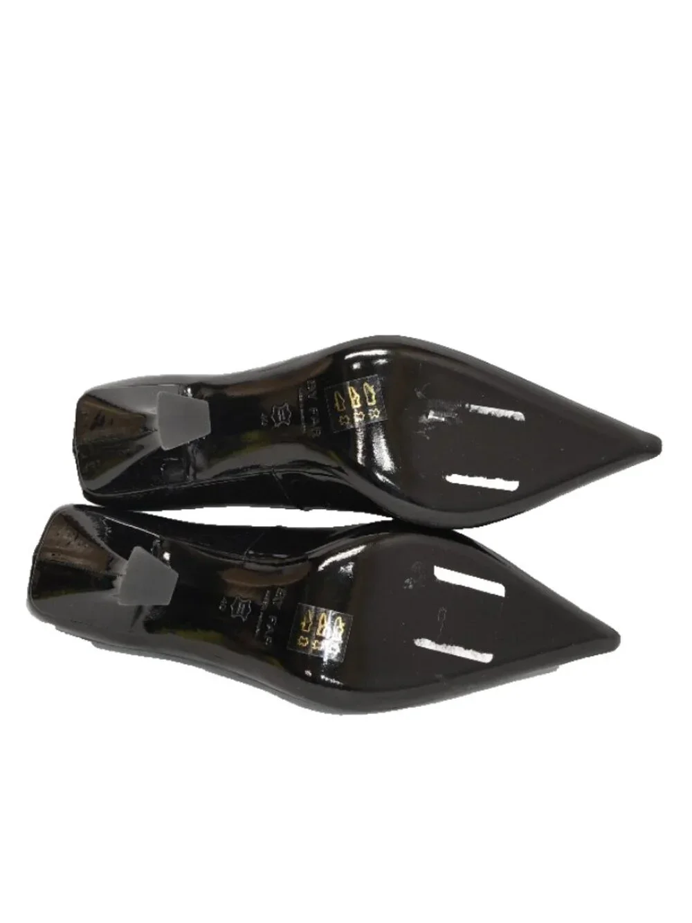 $600 BY FAR Viva Pointed Toe Pump SCULPTED HEEL PATENT LEATHER BLACK 40 (DD20)